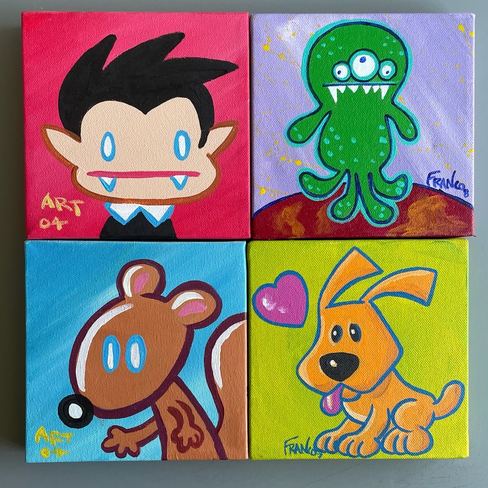 EUC Hand Painted Original Children's Art-Set of 4